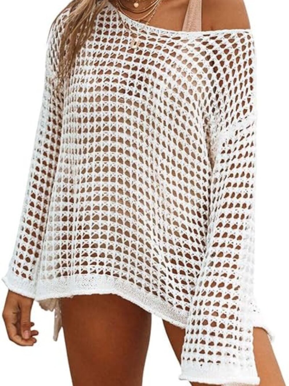 White Cover Ups for Women Sexy Hollow Out Swim Cover Up Knit Summer Outfit